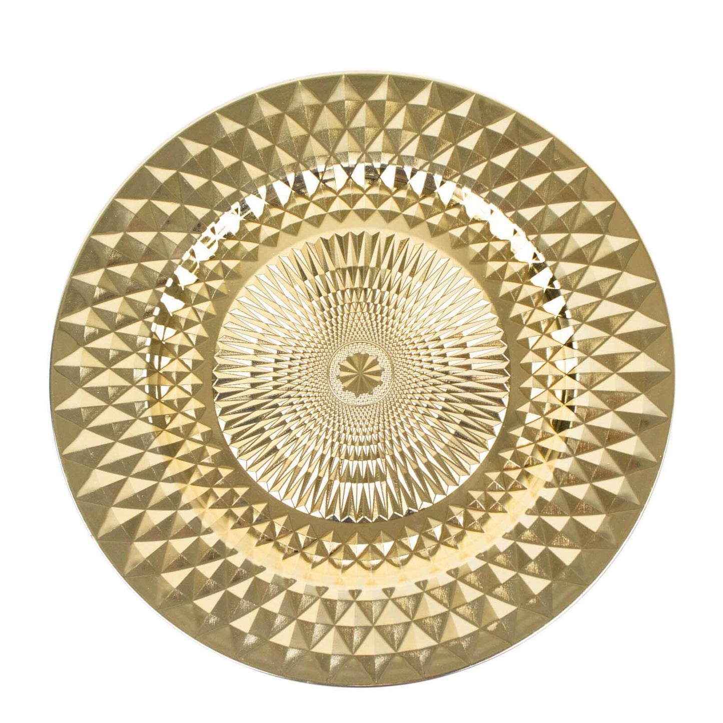 6-Pack Plastic Round Charger Plates 13" in Gold with Diamond Pattern, Sparkling Disposable Dinner Charger Tableware