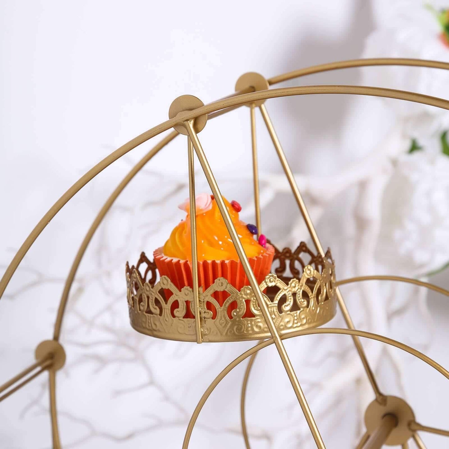 Metal Ferris Wheel Cupcake Holder Gold - Large Decorative Rotating Dessert Display Stand for Carnival-Themed Events Baby Showers & Weddings 23"