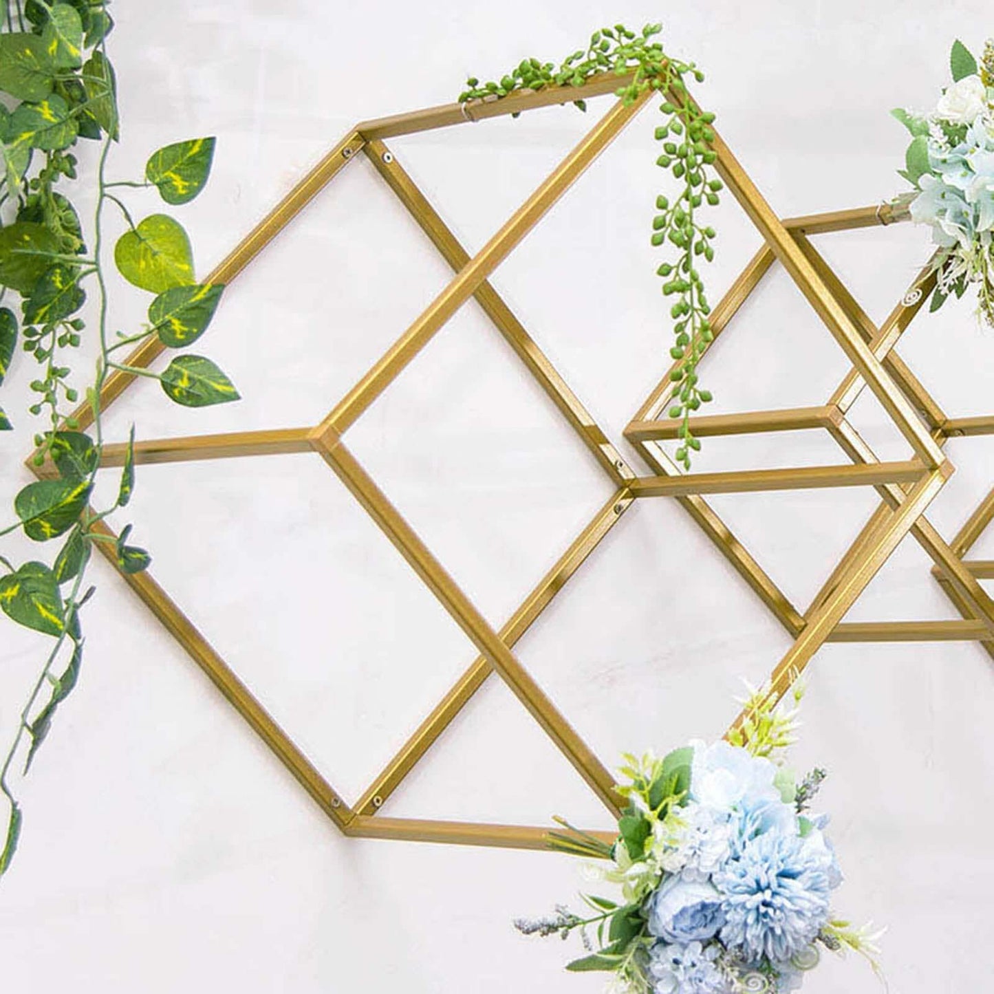 2-Pack Metal Flower Stands Gold Geometric Wedding Centerpieces Square Frame - Durable Display 12"
