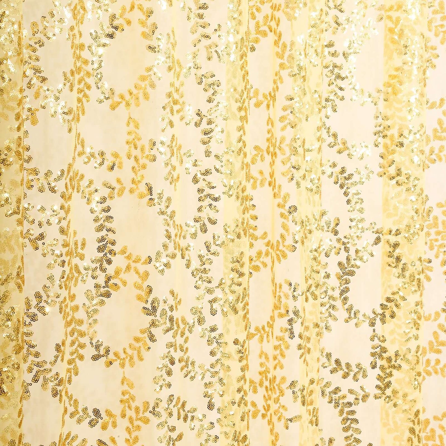 8ftx8ft Gold Embroider Sequin Event Curtain Drapes, Sparkly Sheer Backdrop Event Panel With Embroidery Leaf