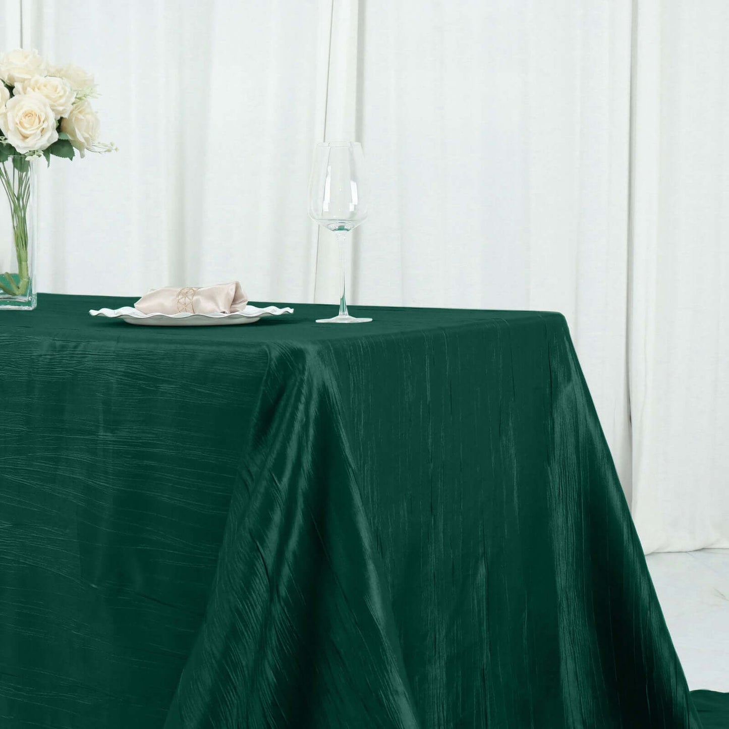 Taffeta 90"x156" Rectangle Tablecloth Hunter Emerald Green - Accordion Crinkle Seamless Table Cover