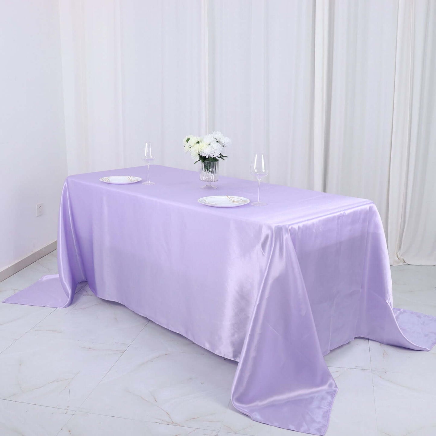 Satin Rectangular 90"x132" Tablecloth Lavender Lilac - Seamless Table Cover