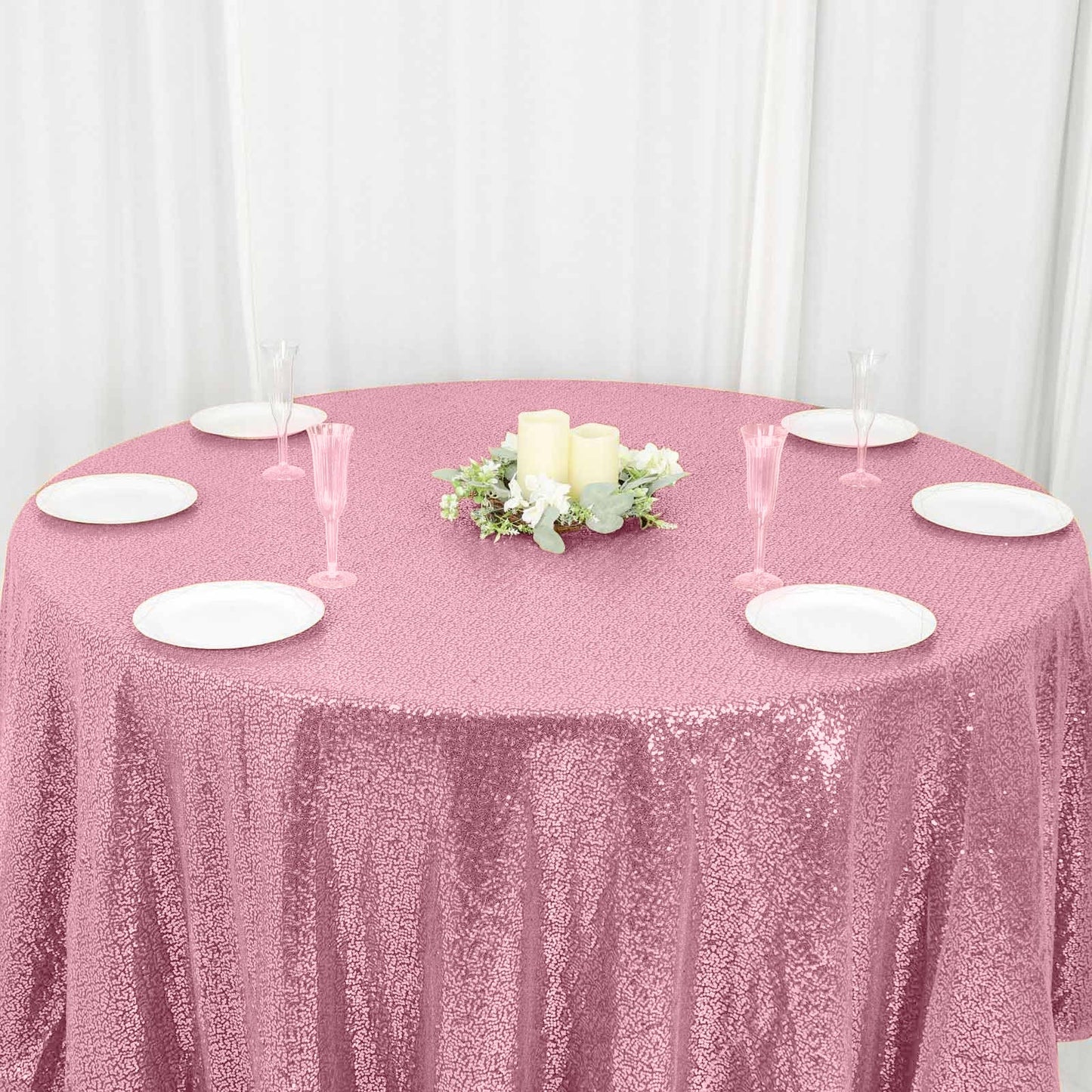 Sequin 120" Round Tablecloth Pink - Seamless Glittering Table Cover