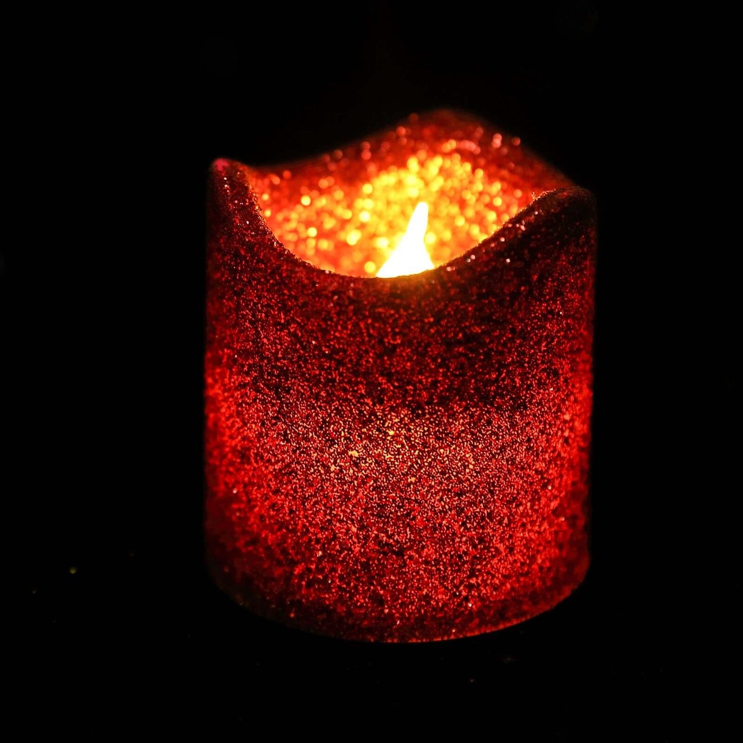 12-Pack LED Votive Candles Glittered Red Design - Reusable Flameless Battery Operated Lights