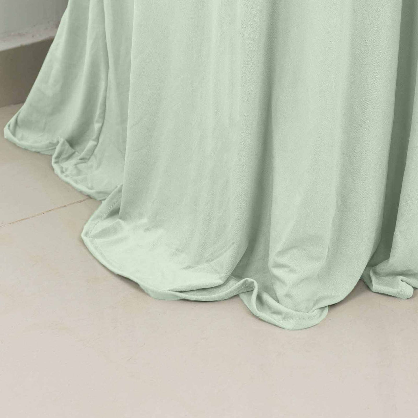 Spandex 30" Round Cocktail Table Cover Skirt Sage Green With Natural Wavy Drapes