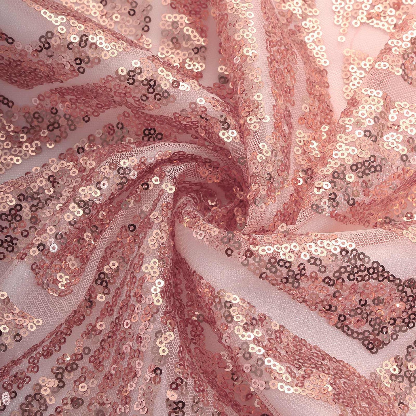 8ftx8ft Rose Gold Geometric Sequin Event Curtain Drapes with Satin Backing, Seamless Opaque Sparkly Backdrop Event Panel in Diamond Glitz Pattern