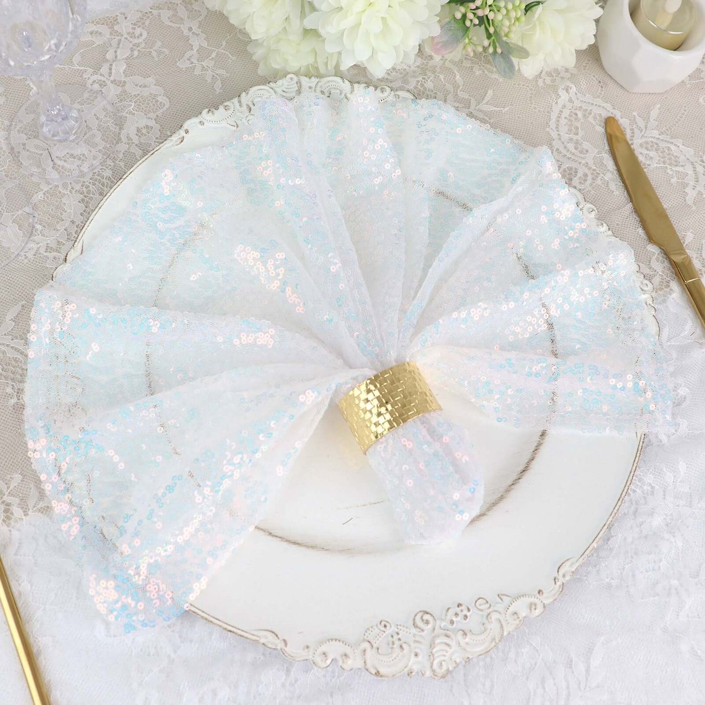Sequin 20"x20" Napkin Iridescent Blue - Shimmering Dinner Napkin