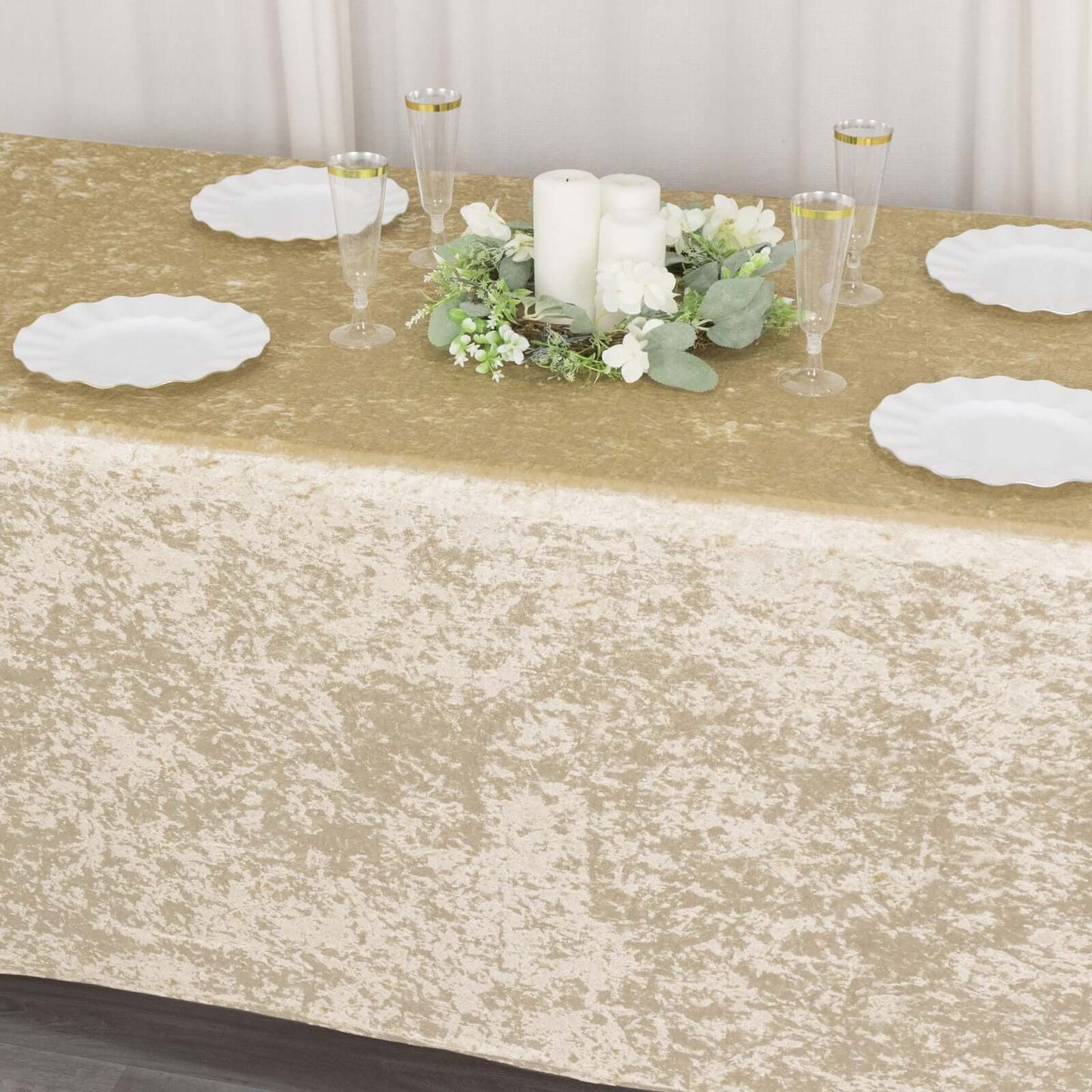 Crushed Velvet Fitted Rectangular 6ft Table Cover Beige - Wrinkle-Free Stretchy Tablecloth
