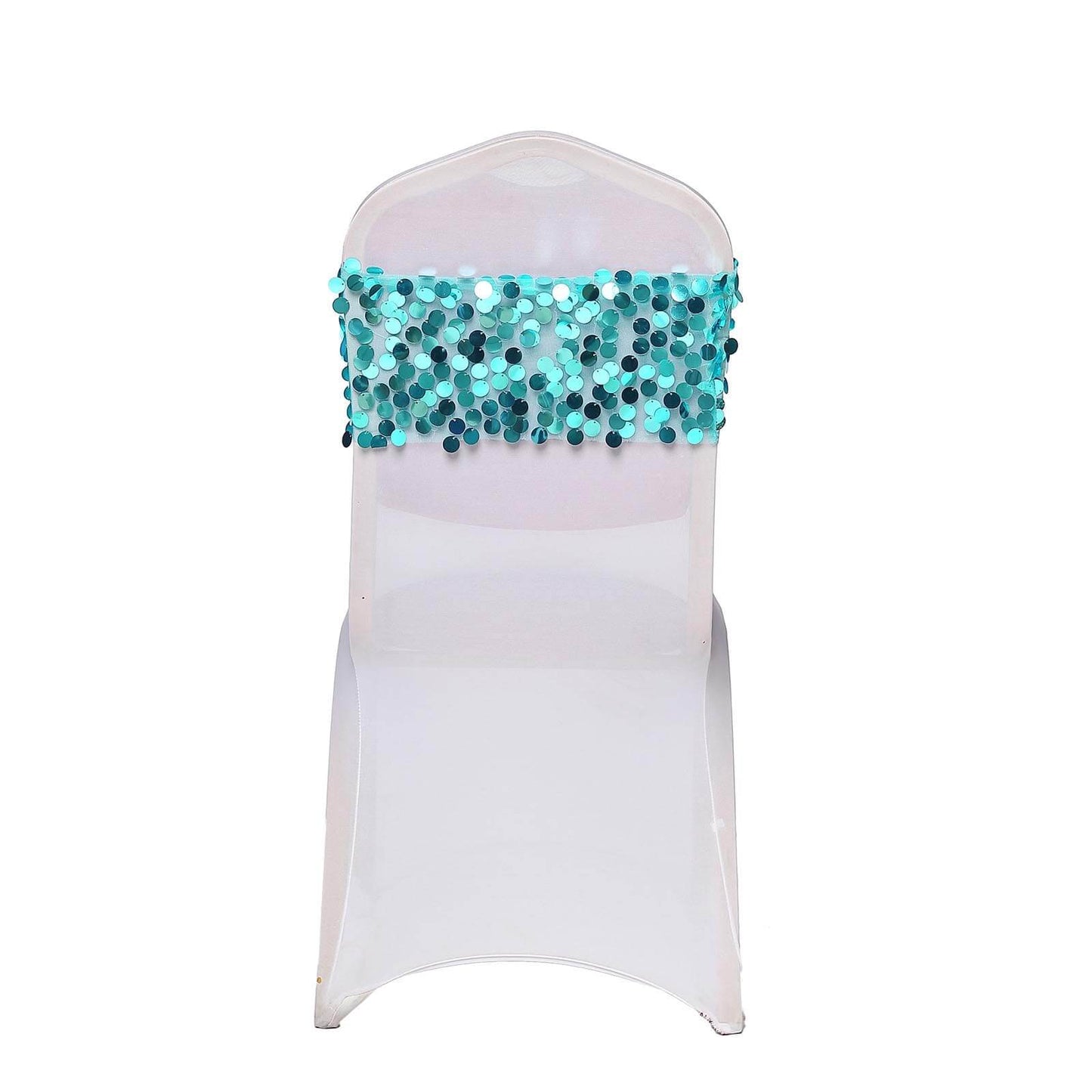5 Pack Big Payette Sequin 13"x10" Chair Sash Bands Turquoise - Stylish Glittering Decor for Weddings & Gatherings
