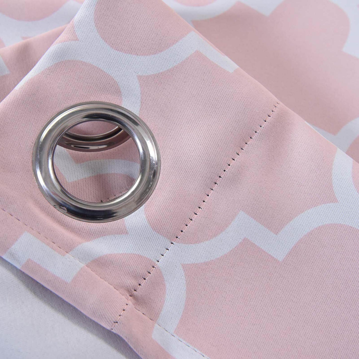 2 Pack White Blush Lattice Print Thermal Blackout Curtains With Chrome Grommet Window Treatment Panels - 52"x108"