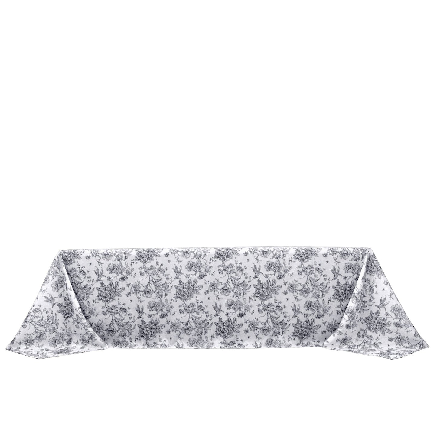 Polyester 90"x156" Rectangle Tablecloth White - Seamless Black French Toile Pattern for Grand Occasions