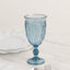 24-Pack Plastic Wine Glasses 10oz â€“ Transparent Dusty Blue Vintage Goblets with Retro Embossed Design, Elegant Drinkware - 7" Tall