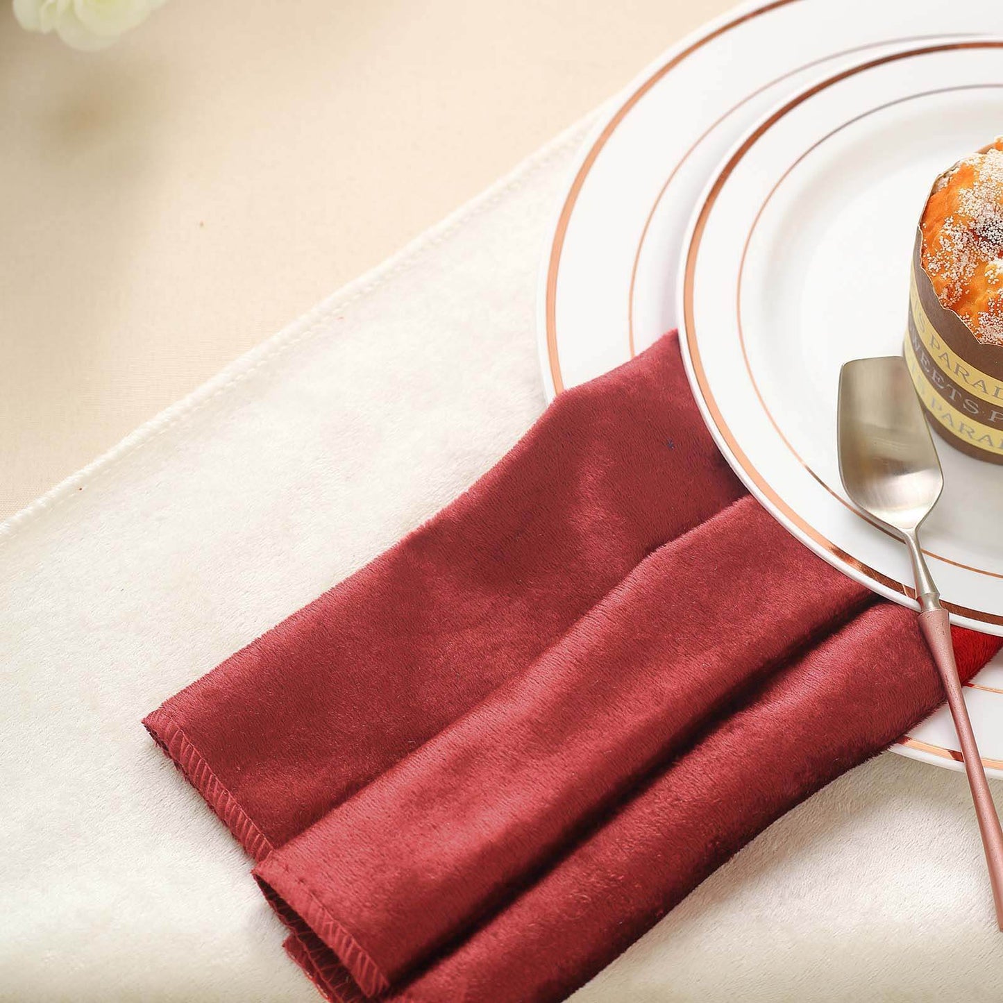 5 Pack Premium Velvet 20"x20" Napkins Burgundy - Soft Sheen Finish Cloth Napkins