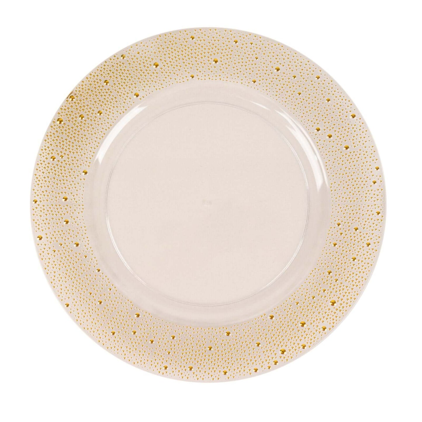 6-Pack Plastic Round Charger Plates 13" in Clear with Gold Pearl Beaded Rim, Upscale Dinner Serving Plates