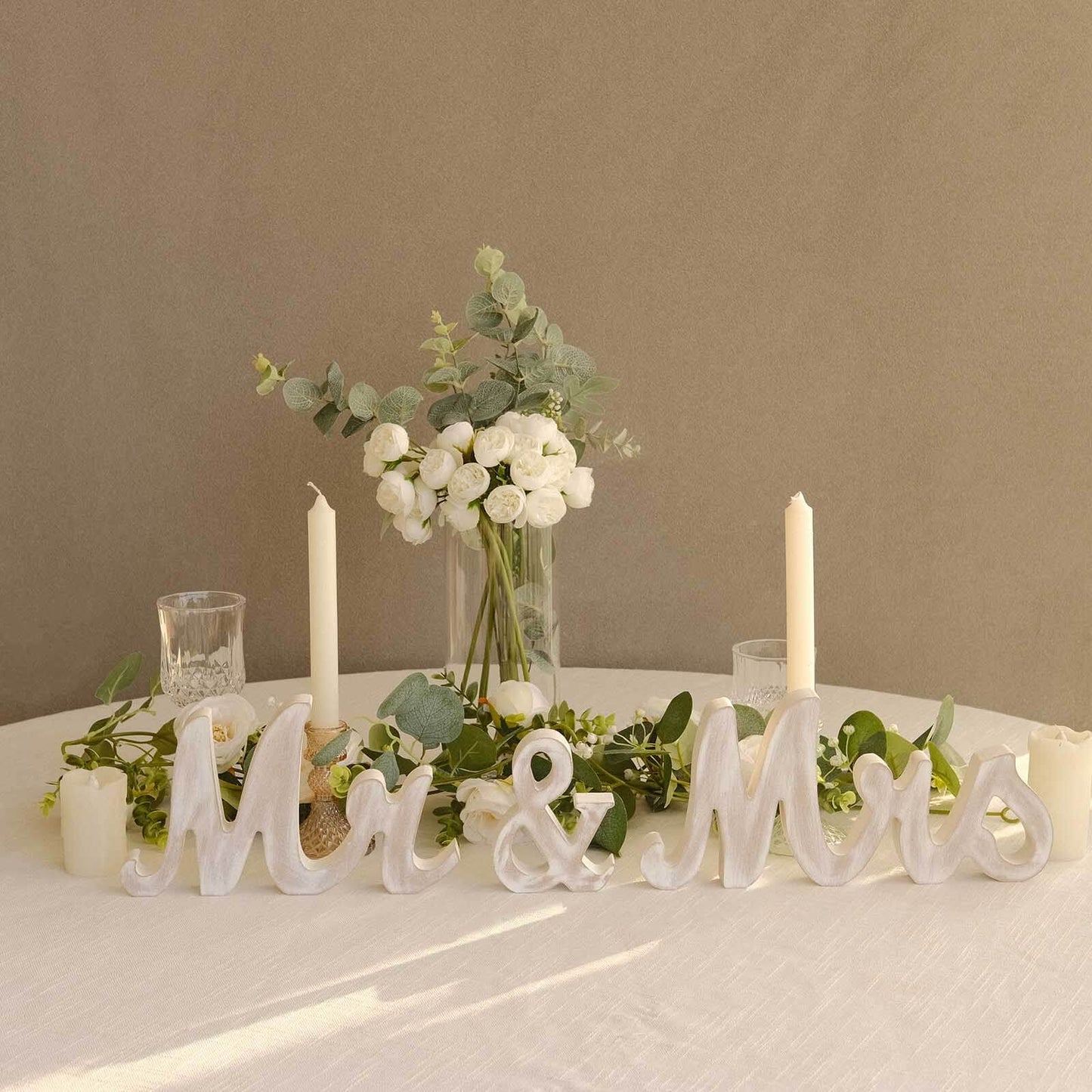 Wooden "Mr & Mrs" Freestanding Letters Whitewashed - Rustic Farmhouse Wedding Table Display Signs