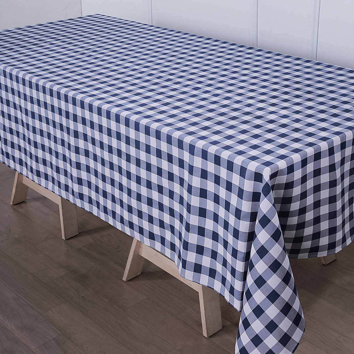 Polyester 60"x126" Rectangle Tablecloth White/Navy Blue - Buffalo Plaid Checkered Table Cover