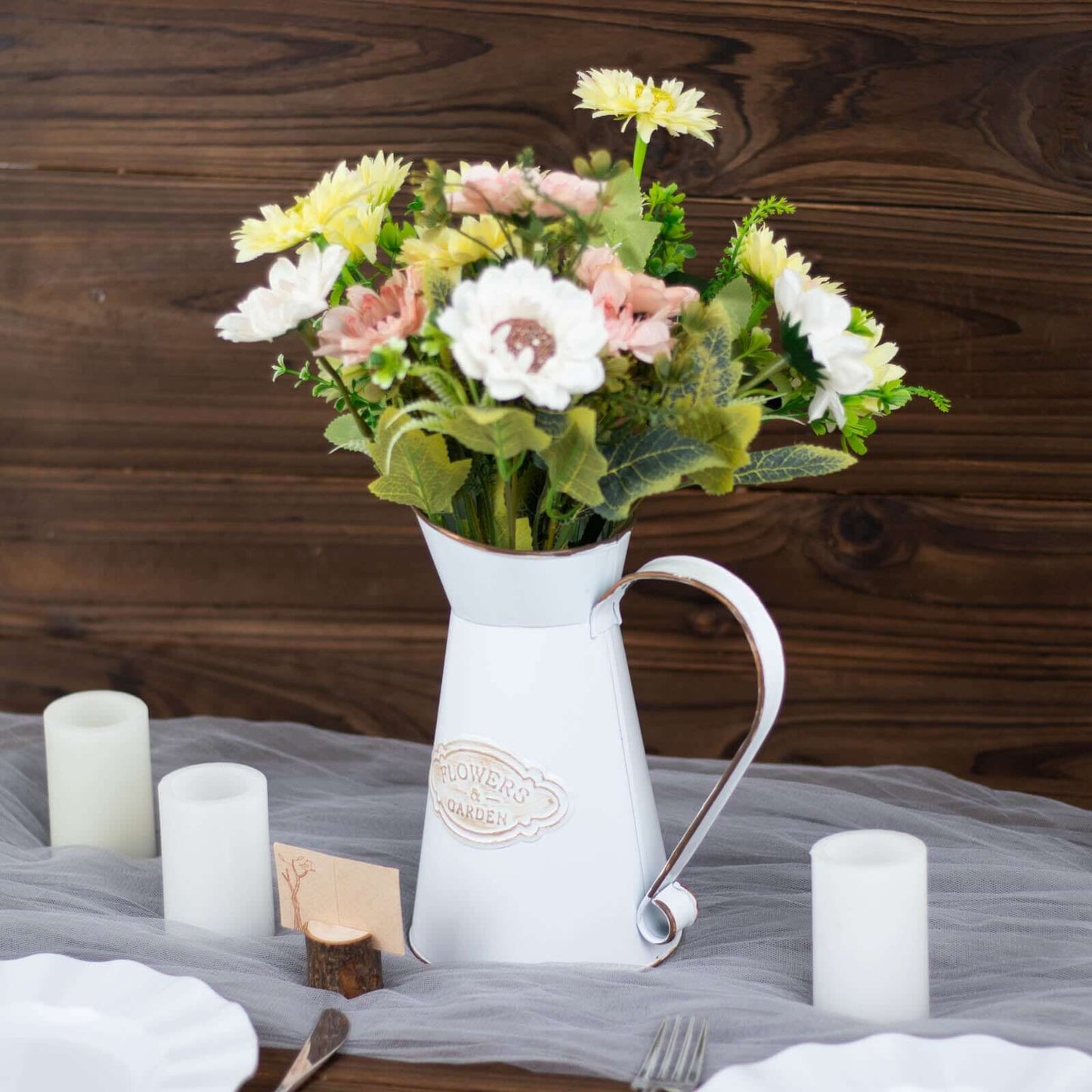 Metal Garden Water Pitcher Rustic Milk Jug Design - Shabby Chic Decorative Flower Vase 9"