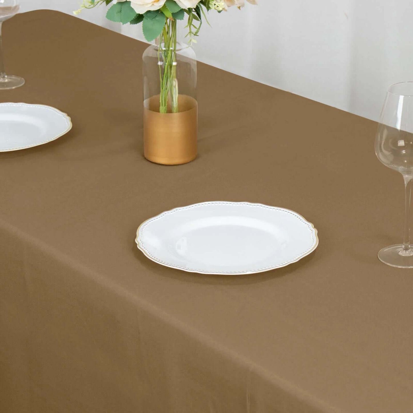 Polyester 90"x132" Rectangle Tablecloth Taupe - Seamless Wrinkle-Resistant Table Cover