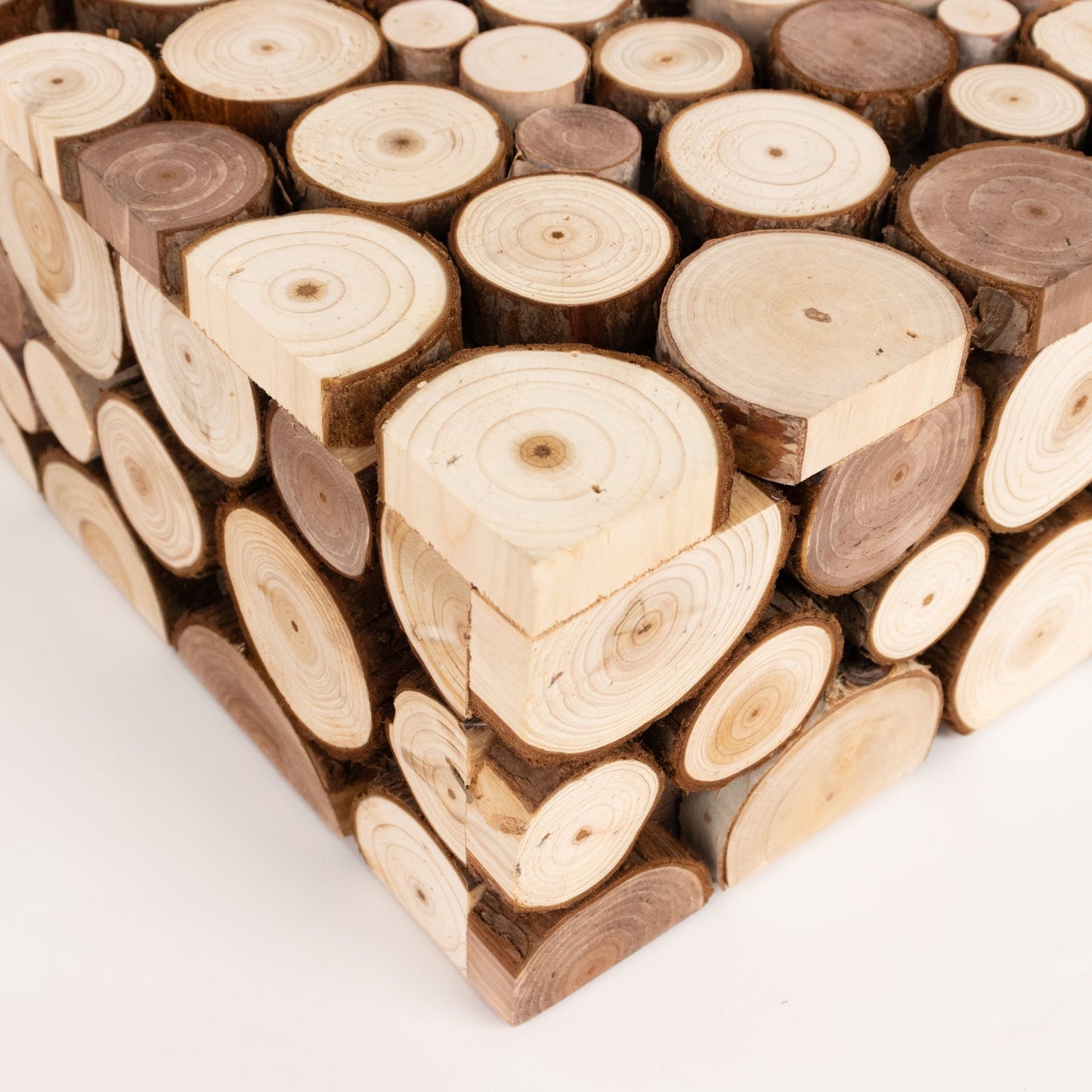 Wooden Cake Stand 14"x14" Square Design Rustic Natural Slices - Farmhouse Display Box Pedestal Riser