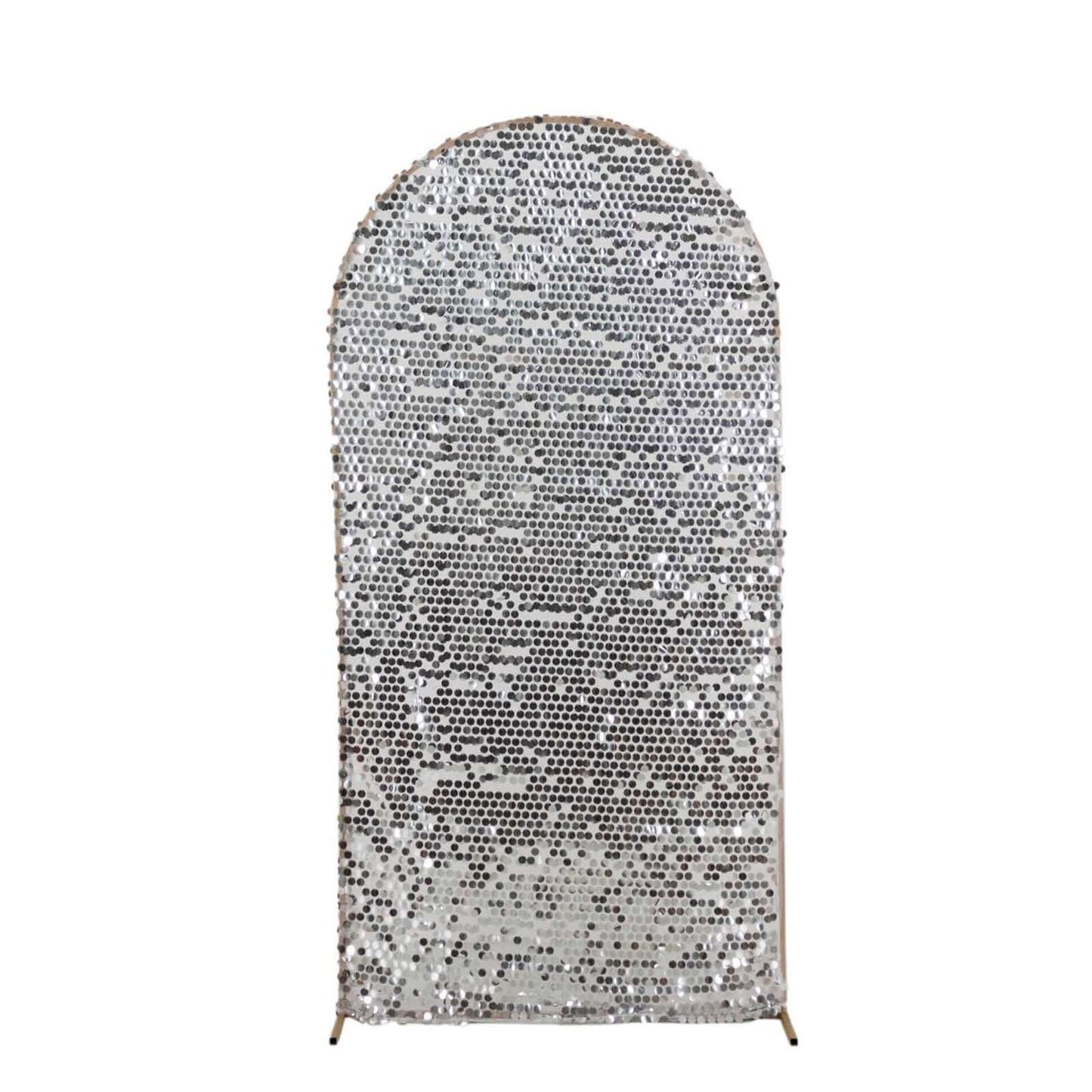 7ft Sparkly Silver Big Payette Sequin Fitted Wedding Arch Cover for Round Top Chiara Backdrop Stand