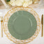 10-Pack Plastic 9" Round Dinner Plates in Dusty Sage Green Ruffled Rim with Gold Edging - Sturdy Disposable Dinnerware