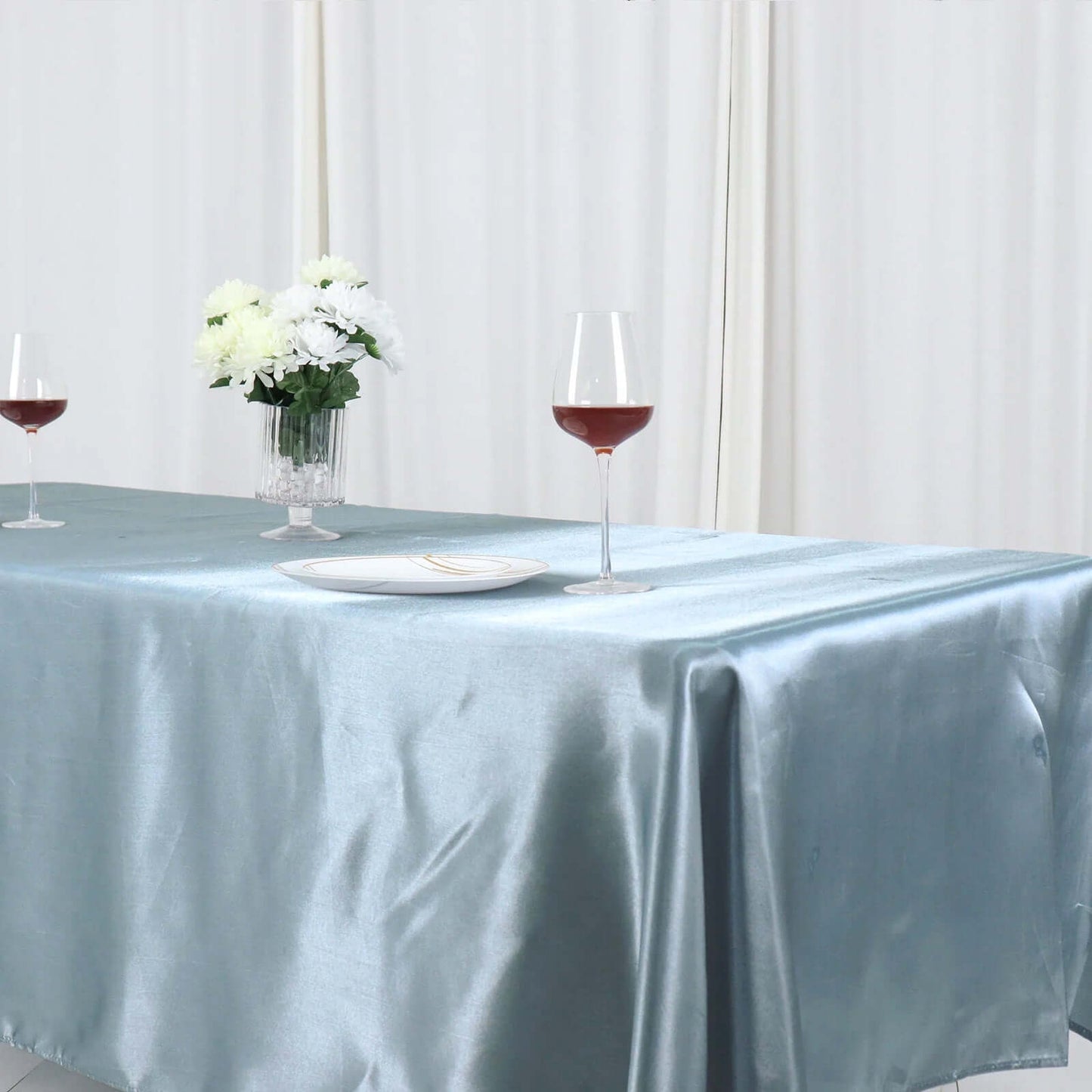 Satin Rectangular 60"x102" Tablecloth Dusty Blue - Smooth and Lustrous Table Cover