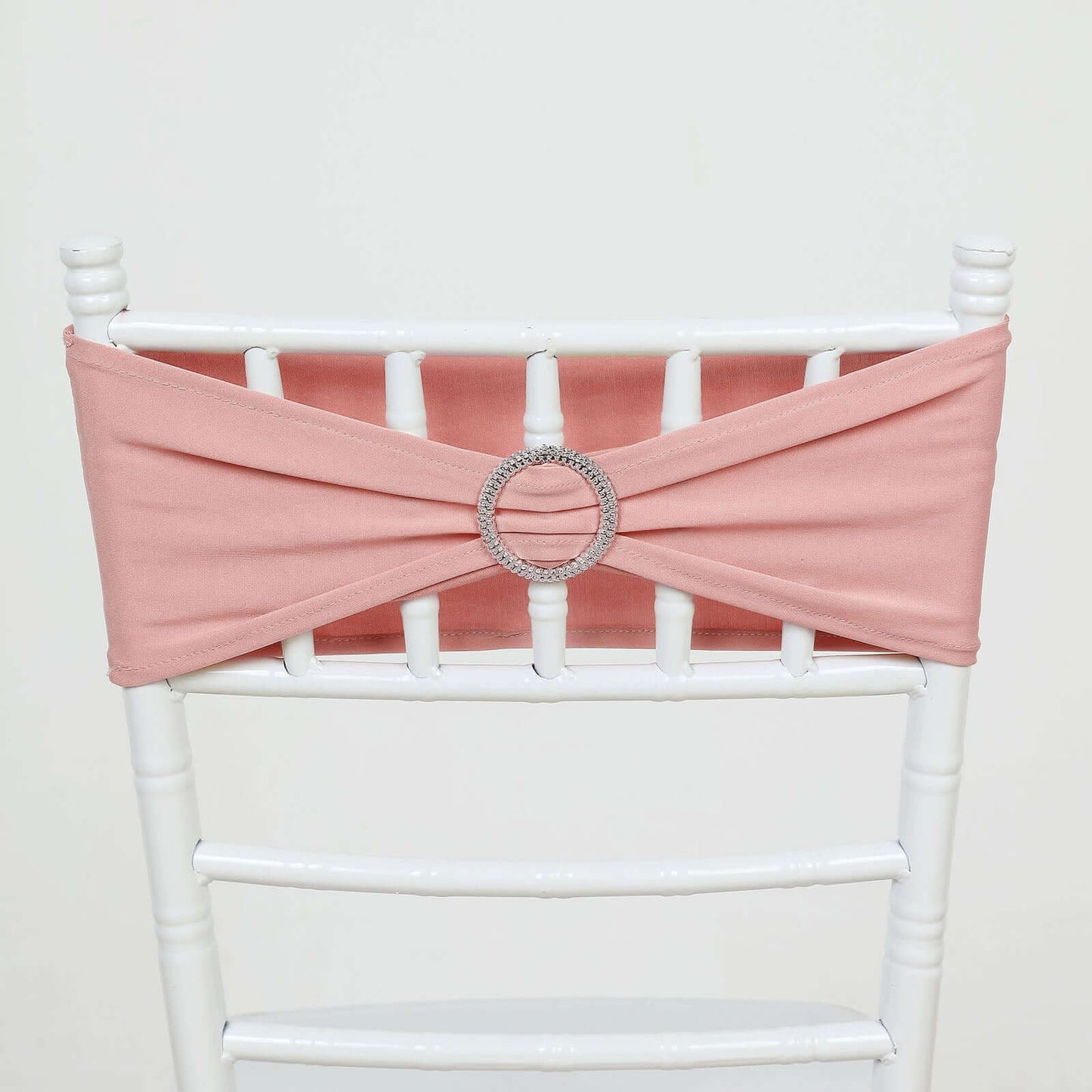 5 Pack Stretch Spandex Chair Sashes Dusty Rose - Reusable Chair Bands with Silver Diamond Ring Slide Buckle 5"x14"