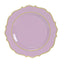10-Pack Plastic 10" Round Dinner Plates in Lavender Lilac with Gold Scalloped Rim - Disposable Party Plates