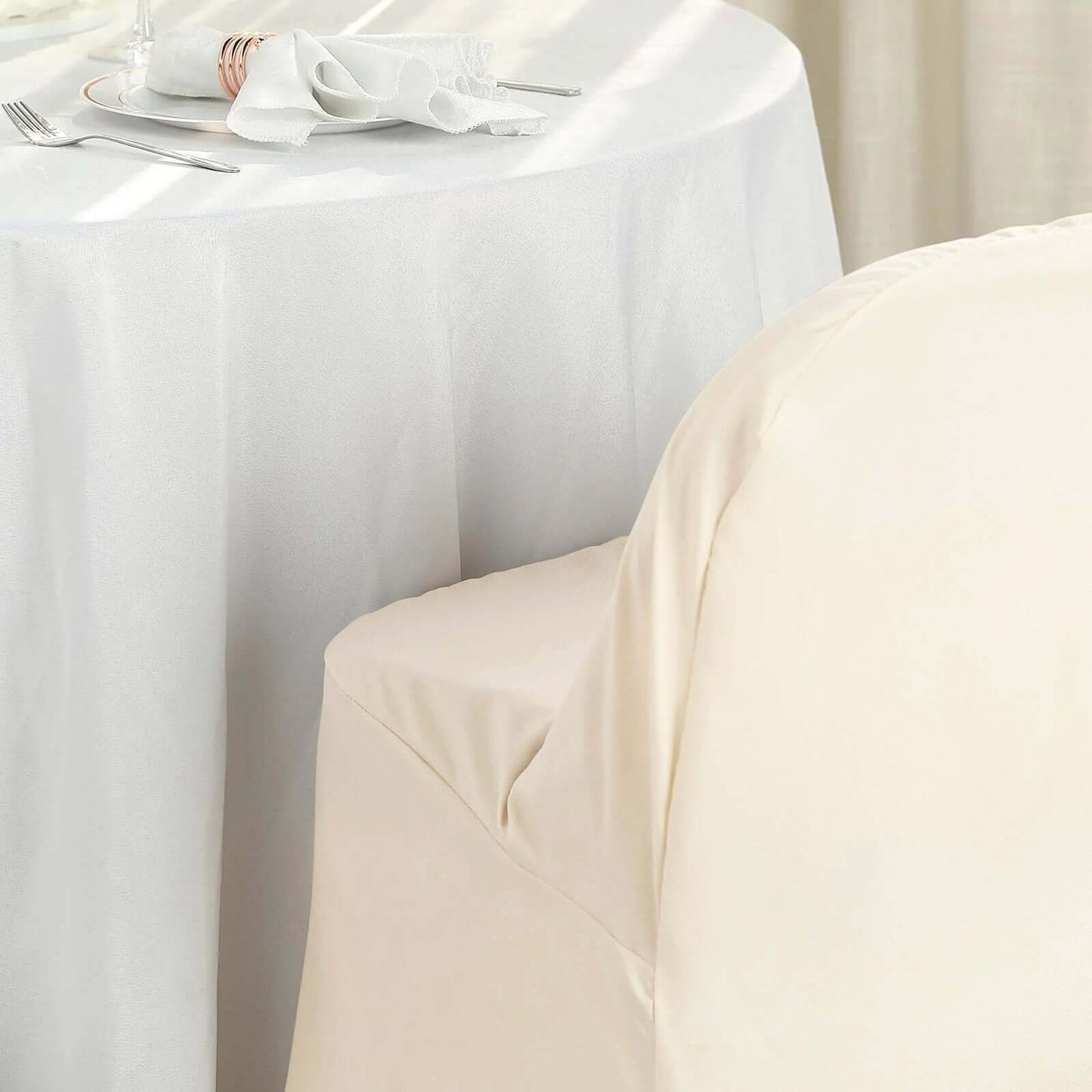 Polyester Slip On Folding Chair Covers Beige - Stain-Resistant Reusable Durable Fabric
