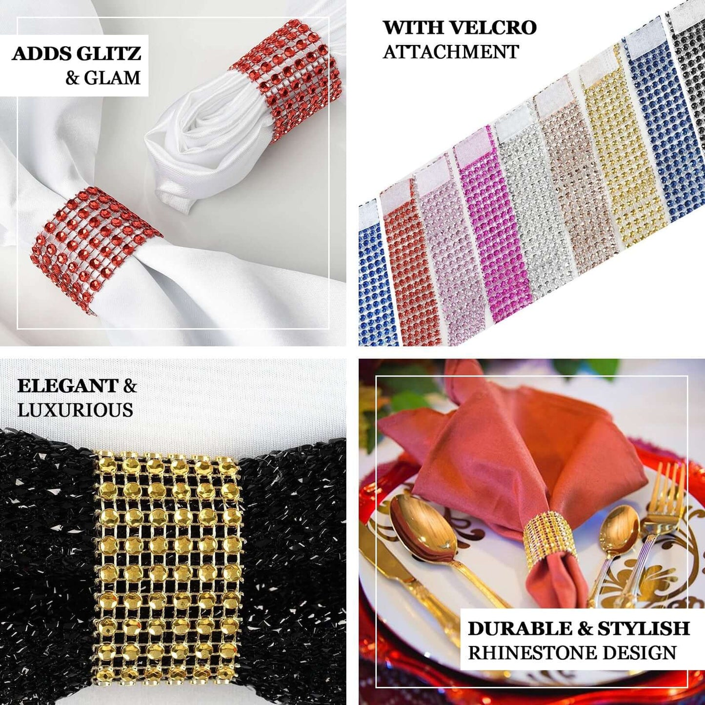 10 Pack Rhinestone Napkin Rings with Velcro Brooch Buckle Gold - Stylish Design for Chair Sashes