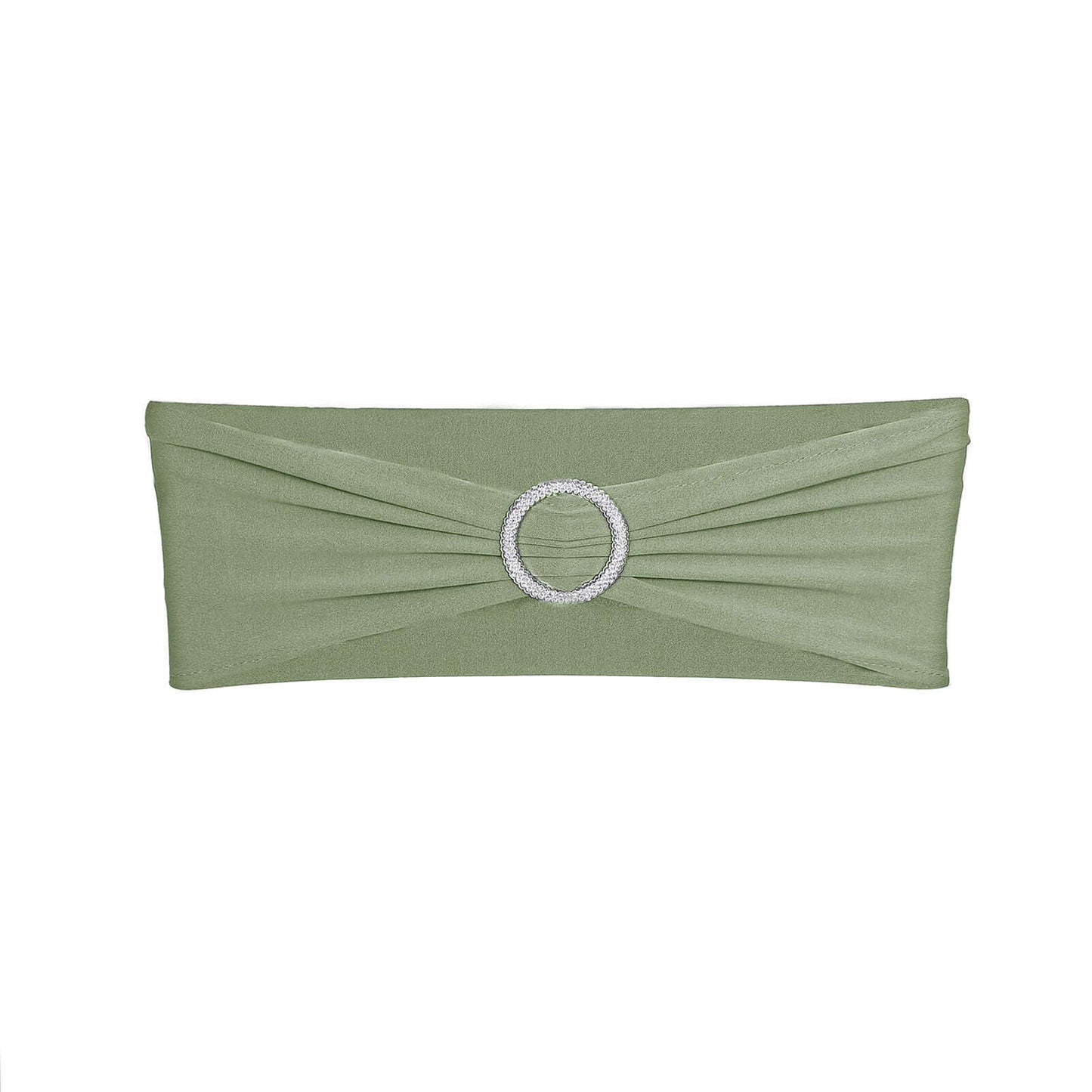 5 Pack Stretch Spandex Chair Sashes Dusty Sage Green - Reusable Chair Bands with Silver Diamond Ring Slide Buckle 5"x14"