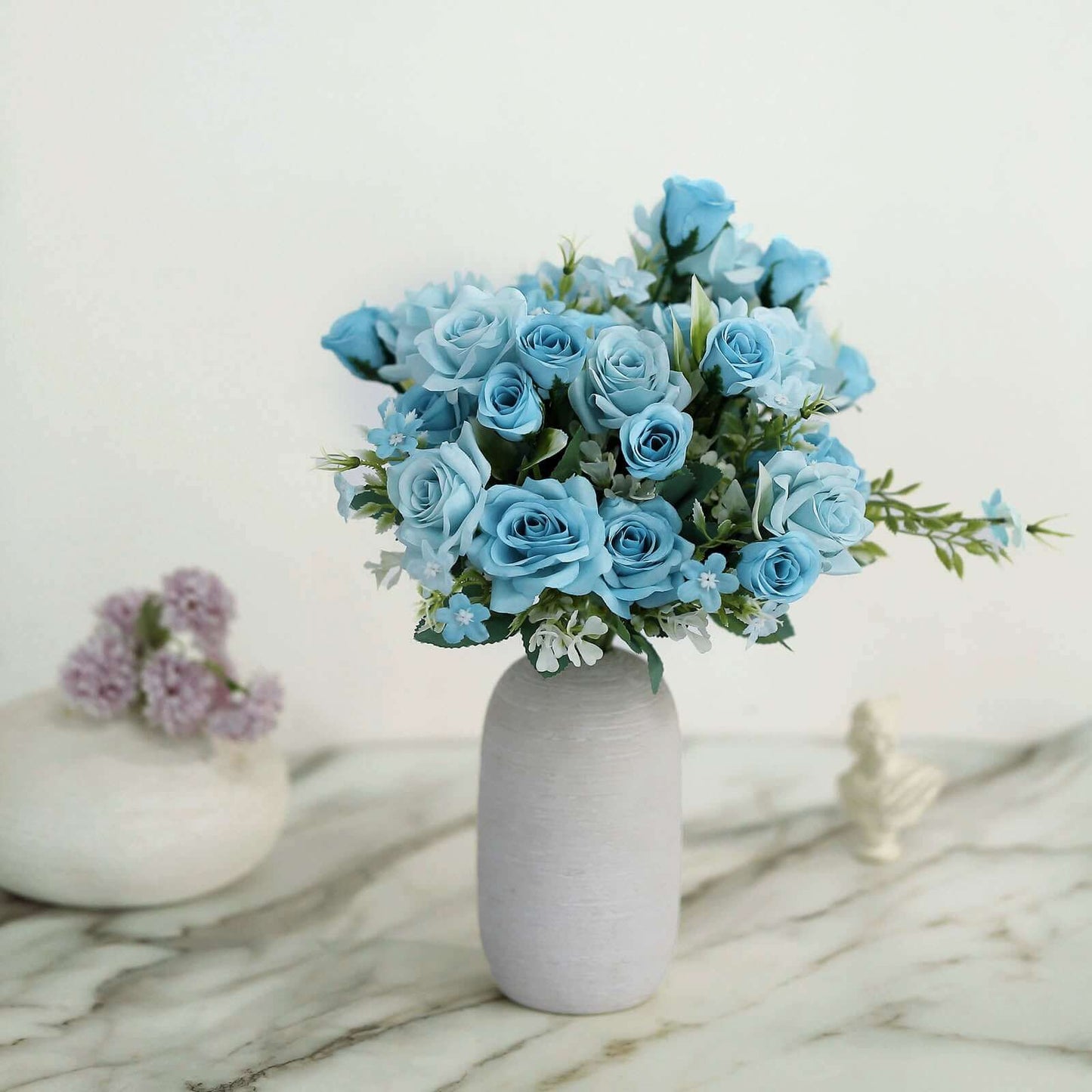 4 Bushes 12" Dusty Blue Real Touch Artificial Silk Rose Flower Bouquet, Faux Bridal Flowers