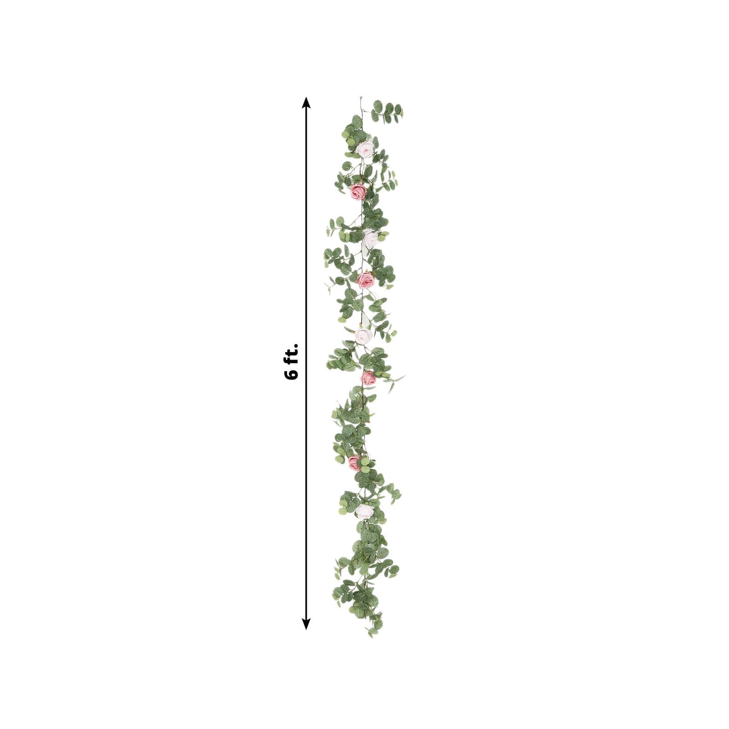 6ft Artificial Eucalyptus Garland with Blush/Dusty Rose Silk Roses â€“ Faux Greenery Vine