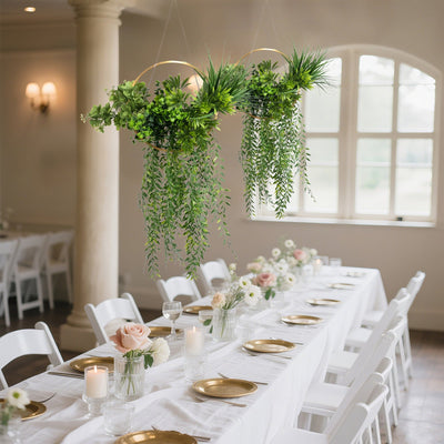 Faux Hanging Greenery with Gold Hoop Ceiling Decoration â€“ Perfect for Tablescapes 38’’ Long - Vines