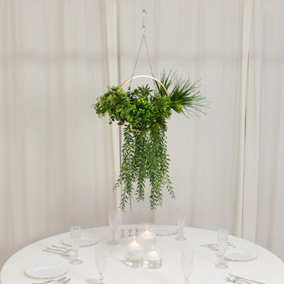 Faux Hanging Greenery with Gold Hoop Ceiling Decoration â€“ Perfect for Tablescapes 38’’ Long - Vines