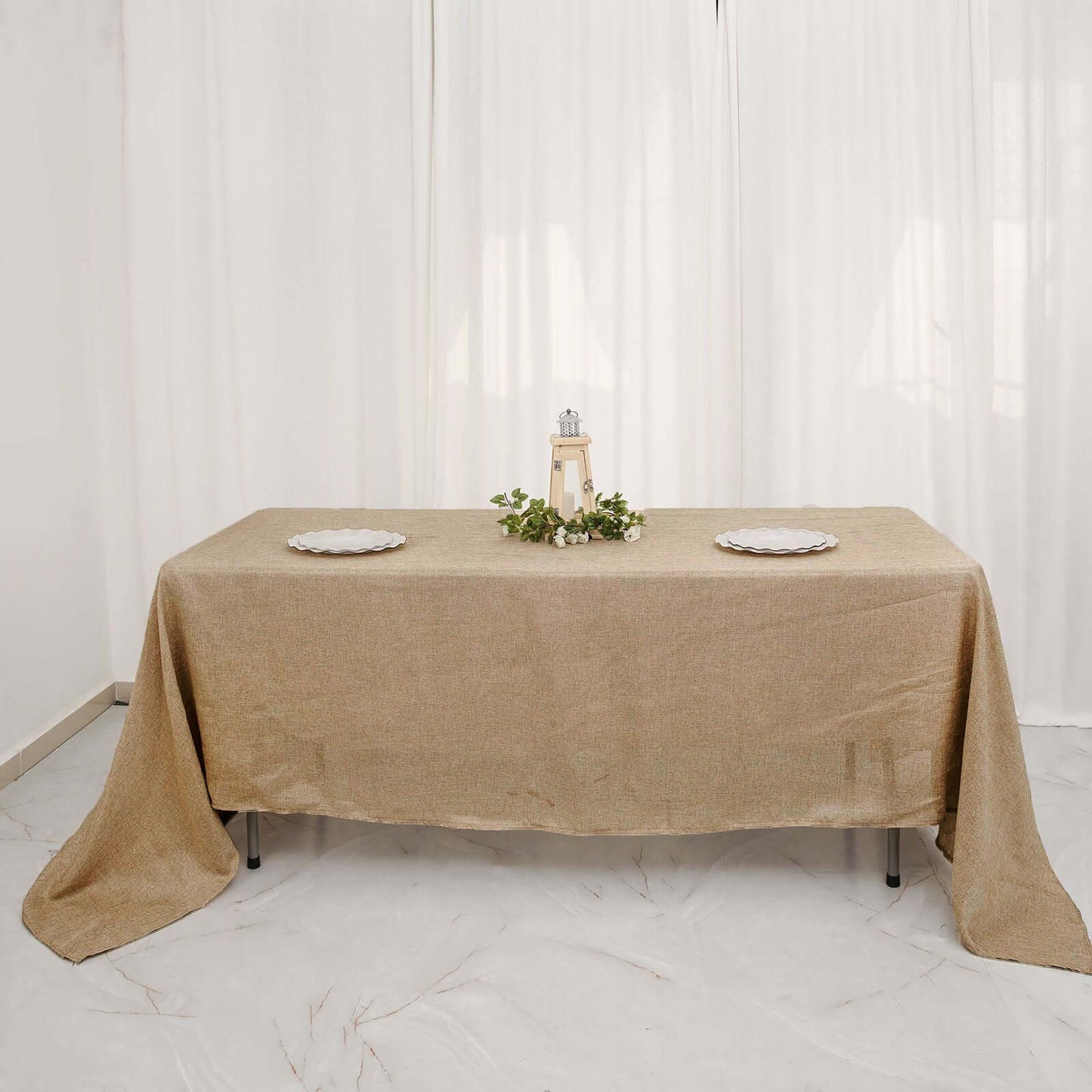 Faux Burlap Jute 60"x126" Rectangle Tablecloth Natural - Rustic Event Table Linen