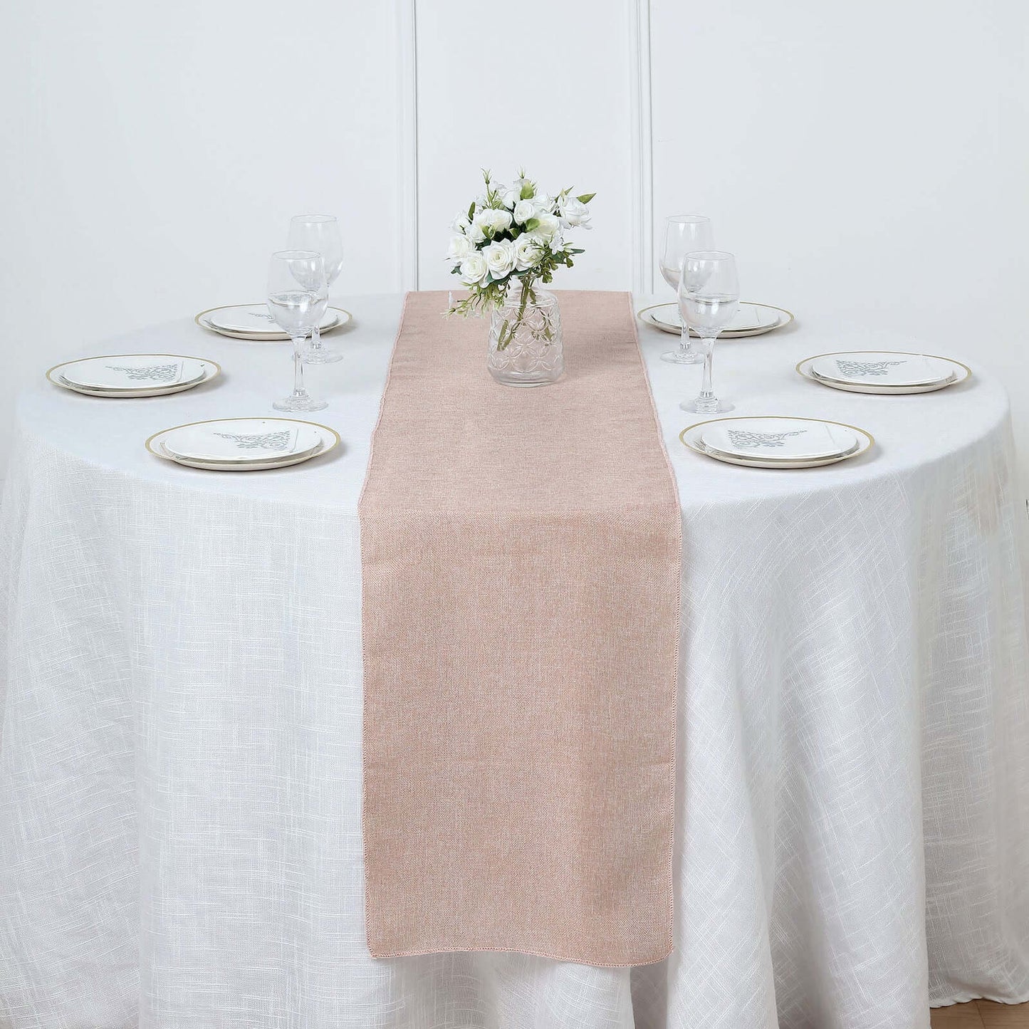 Faux Linen 14"x108" Table Runner Dusty Rose - Rustic Style Table Decor
