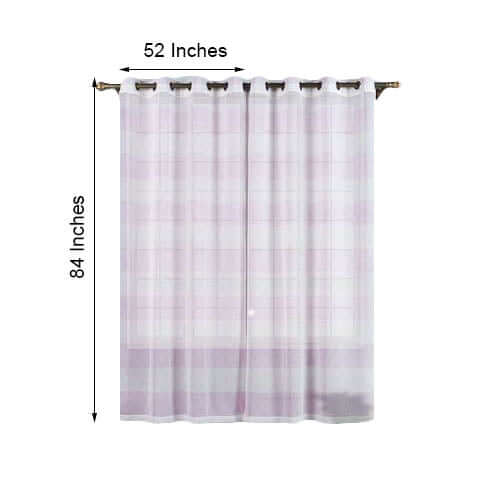 2 Pack White Lavender Lilac Cabana Print Faux Linen Curtain Panels With Chrome Grommet - 52"x84"