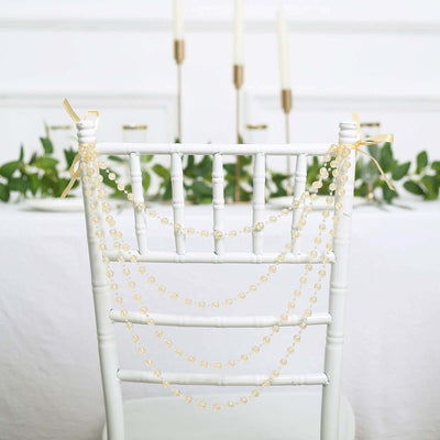 Faux Pearl Beaded 16’’ Chair Back Garland Sash Amber Gatsby-Inspired Style - Pre-Tied Chic Wedding Decor for Chiavari