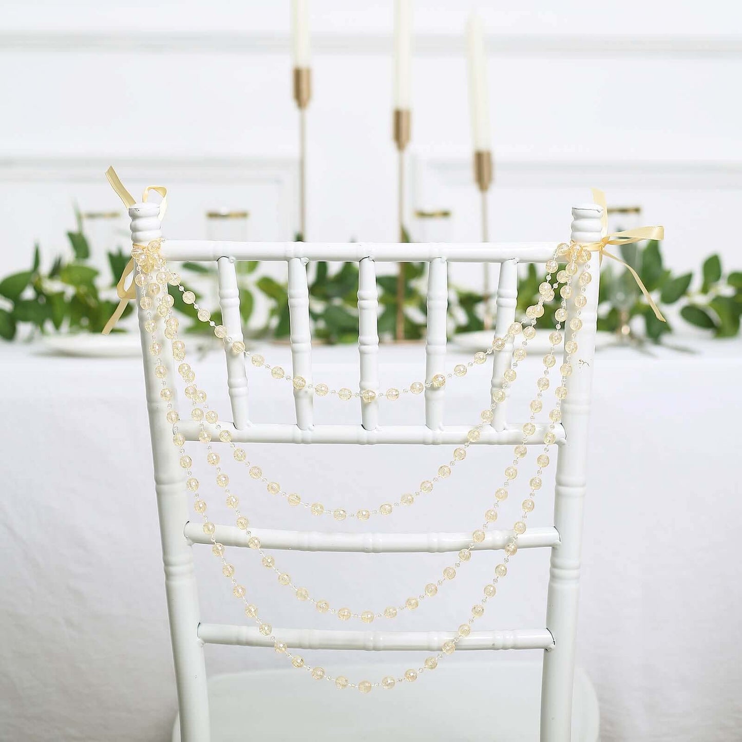 Faux Pearl Beaded 16" Chair Back Garland Sash Amber Gatsby-Inspired Style - Pre-Tied Chic Wedding Decor for Chiavari Chairs