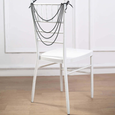 Faux Pearl Beaded 16’’ Chair Back Garland Sash Black Gatsby-Inspired Style - Pre-Tied Chic Wedding Decor for Chiavari