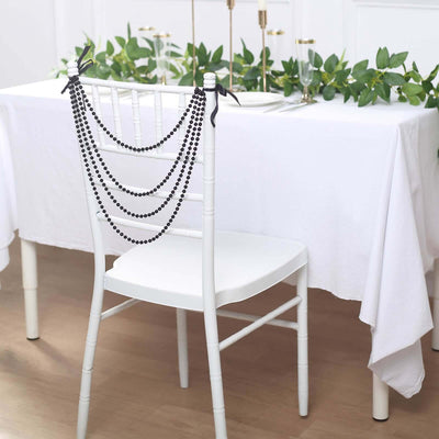 Faux Pearl Beaded 16’’ Chair Back Garland Sash Black Gatsby-Inspired Style - Pre-Tied Chic Wedding Decor for Chiavari
