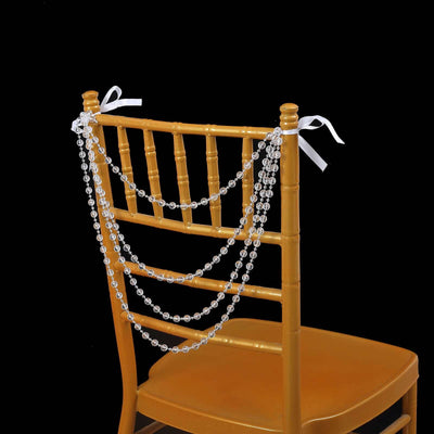 Faux Pearl Beaded 16’’ Chair Back Garland Sash Clear Gatsby-Inspired Style - Pre-Tied Chic Wedding Decor for Chiavari