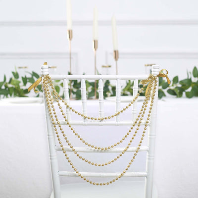 Faux Pearl Beaded 16’’ Chair Back Garland Sash Gold Gatsby-Inspired Style - Pre-Tied Chic Wedding Decor for Chiavari