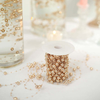 Faux Pearl String Beads Vase Filler - Rose Gold DIY Craft Fishing Line Pearl Chains 100ft - Vase Fillers