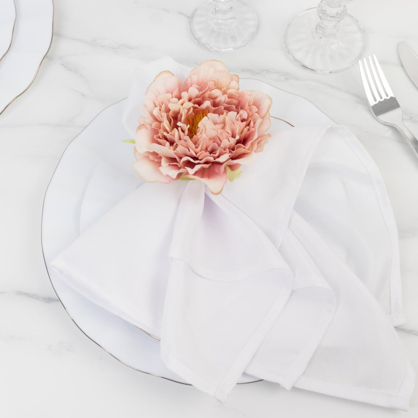 4-Pack Napkin Holders with Silk Peony Flower â€“ Pink Floral Napkin Rings for Dining Table Settings