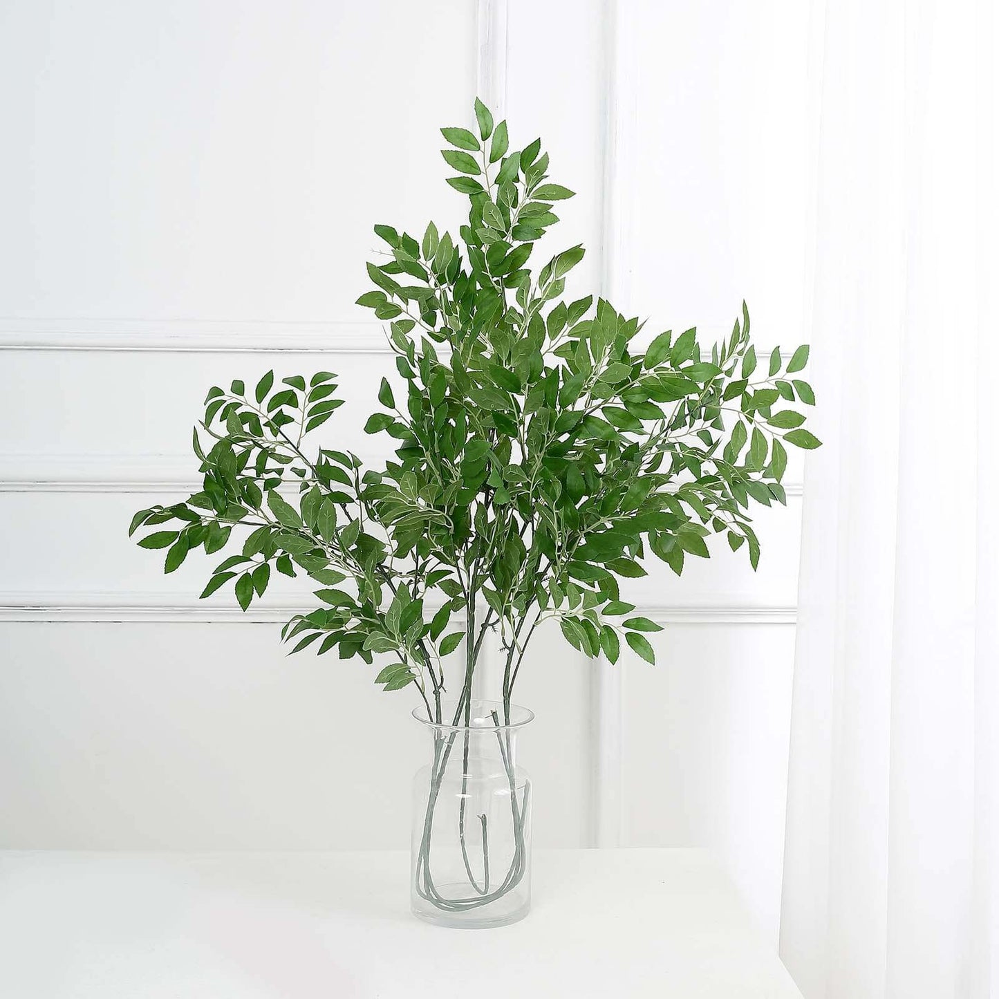 2 Bushes 42" Tall Light Green Artificial Silk Beech Leaf Branches, Faux Plant Stem Vase Fillers