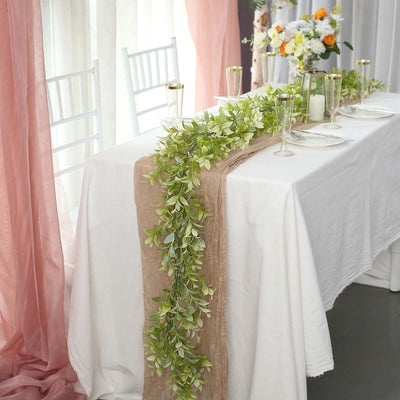 6.5ft Green Artificial Wandering Peperomia Tetragona Leaf Vine, Faux Table Hanging Garland