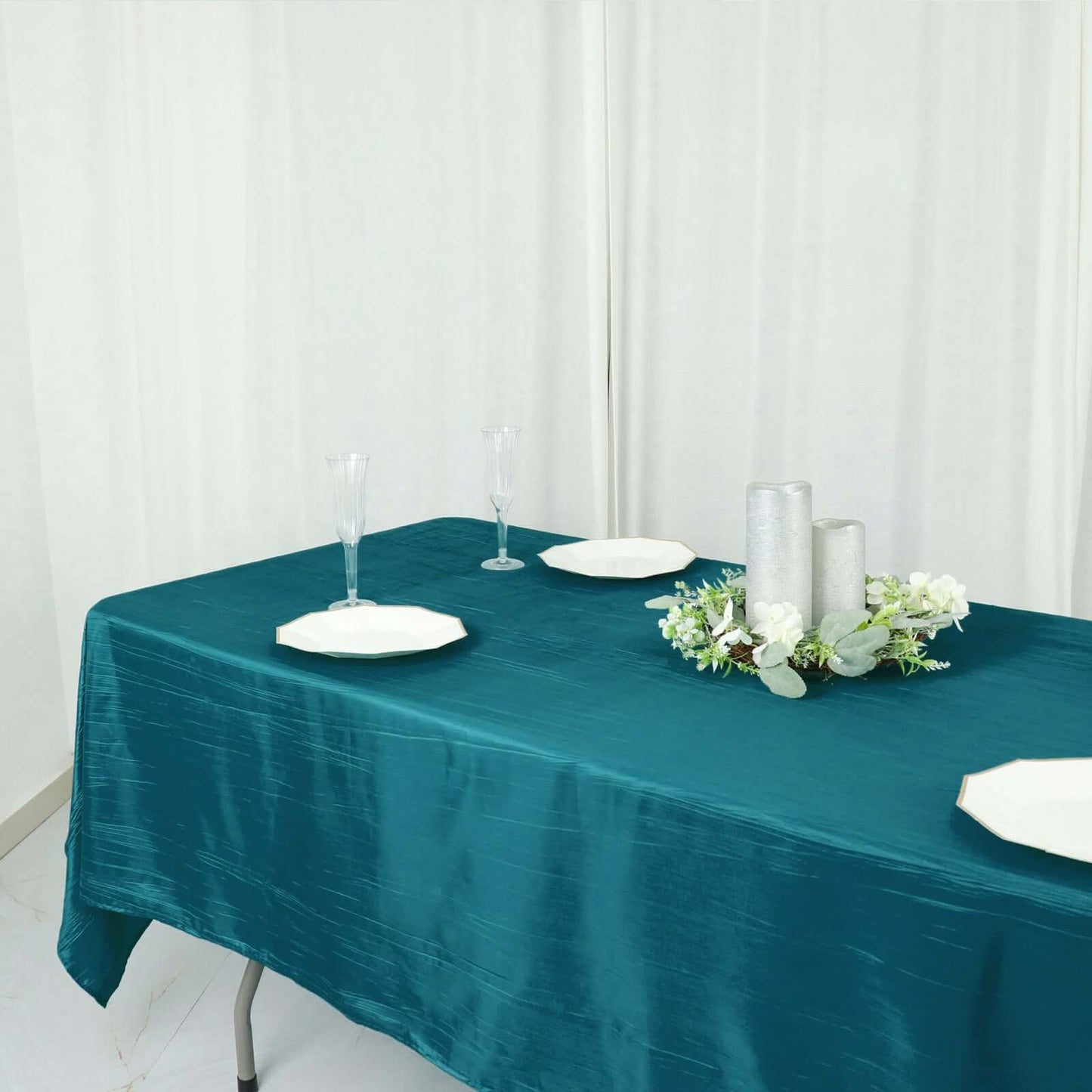 Taffeta 60"x102" Rectangle Tablecloth Teal - Accordion Crinkle Table Cover