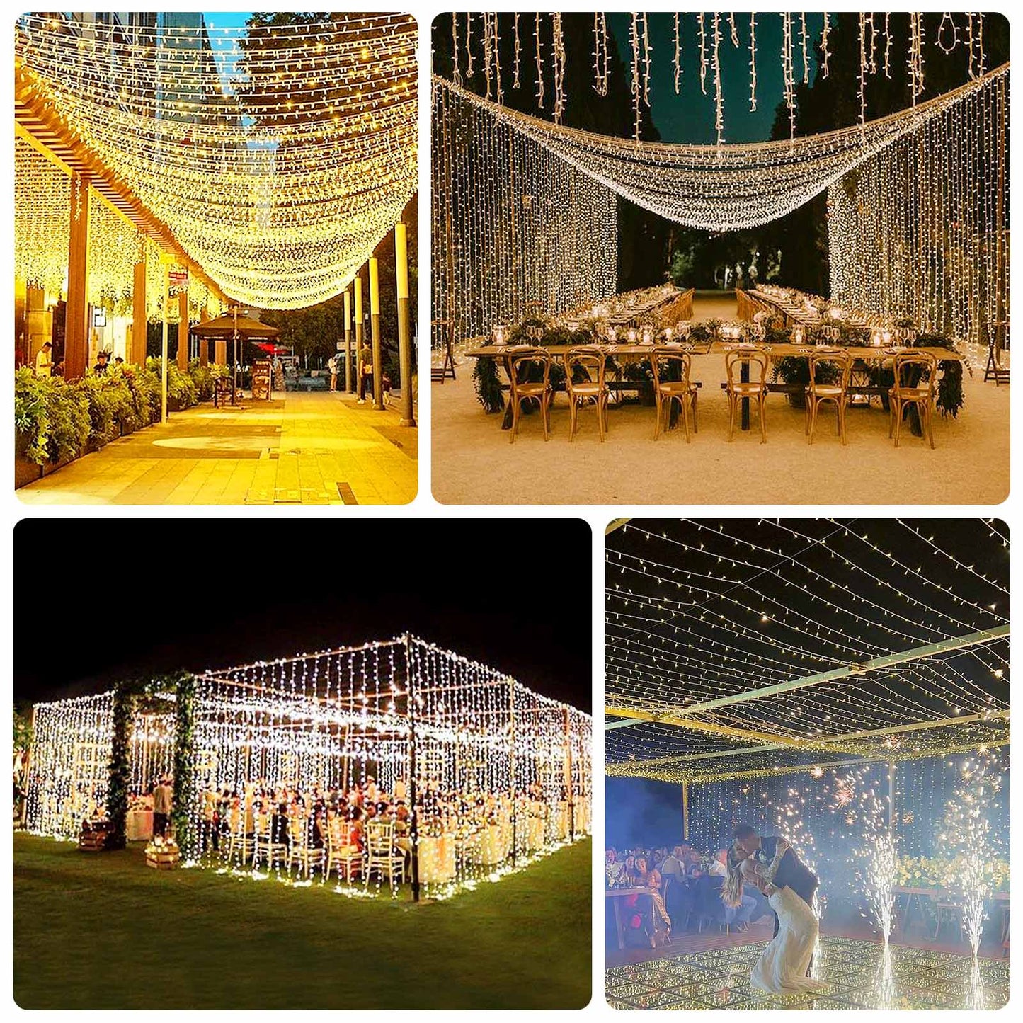 10ftx30ft LED Curtain String Lights, 8 Modes Warm White 900 LED Plug-in Waterproof Fairy Lights for Indoor Outdoor Backdrop